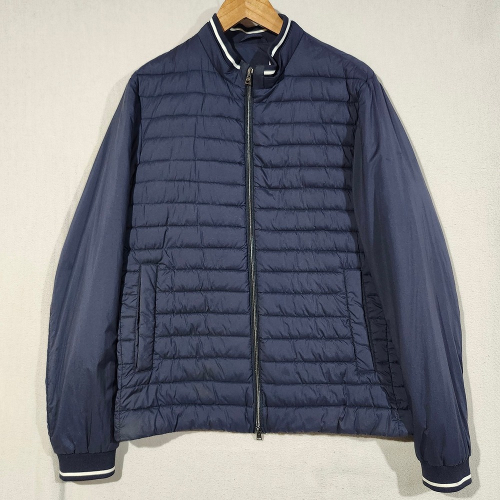 Herno In-Tech Navy Blue Quilted Bomber Jacket Mens 50 Large Alternative Down